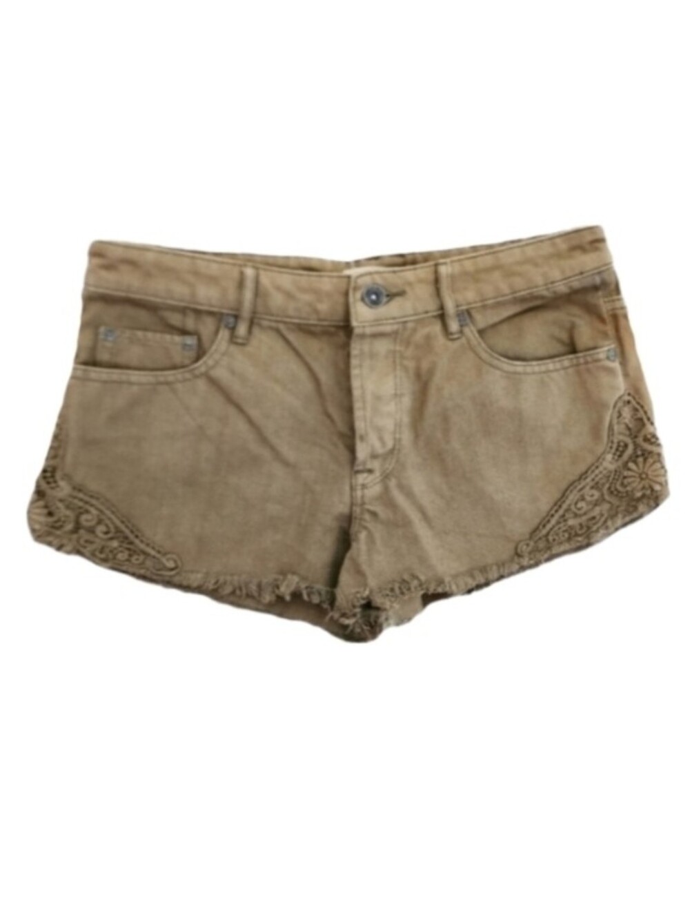 Roxy Embroidered Denim Cut Off Shorts Tan Size 26